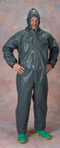 Coverall, Style 51130 Pyrolon CRFR coverall, attached hood, elastic face, wrists and ankles.